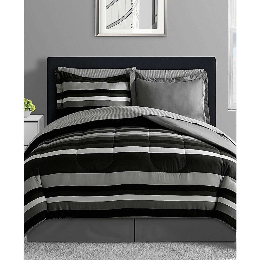 Fairfield Square Collection Austin Comforter Set King Black Reversible 8Pc BED88
